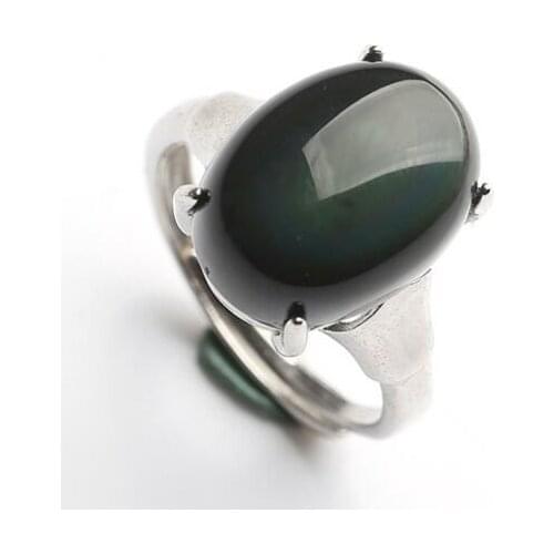 Natural obsidian ring ring on ring silver ornaments fashion opening couple ring wholesale gifts Fine jewelry