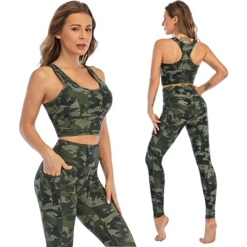 Two Piece Set Women Clothing Plus Size Camo Yoga Sets Workout Clothes for Women Fitness Gym Seamless Printed Leggings Sports Bra