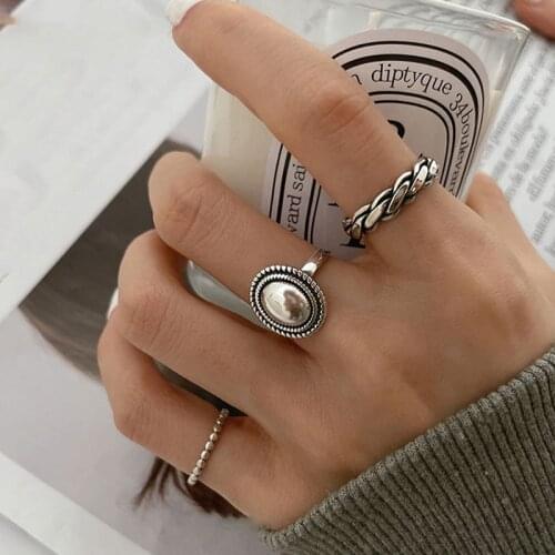 Evimi 925 Sterling Silver Rings Couples Accessories INS Fashion Vintage Twist Design Round Shape Geometric Thai Silver Jewelry