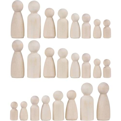 36Pcs Wooden Peg People Unpainted Wood Dolls Set Dolls Kids DIY Toy Arts Crafts Decor, 35mm, 43MM, 55MM, 65MM, 2 Shapes Mixed