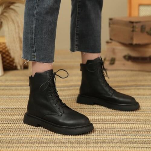 2021 New Women Shoes Lace-up Women Boots Winter Ankle Boots for Women Genuine Leather Womens Chunky Boots Platform Boots