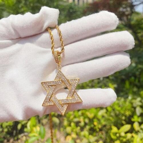 Charming Zircon Gold Silver Color The Star of David Pendant Twisted Chain Necklaces for Men Hip Hop Rock Punk Jewelry