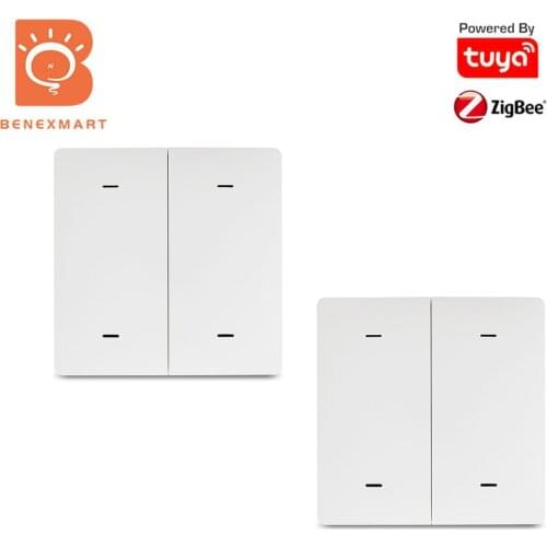 Benexmart 2 Pcs Tuya Zigbee Smart Wireless Scene Switch 4 Gang Wall Push Button Switch Click On Off Smart Home Device Smart Life