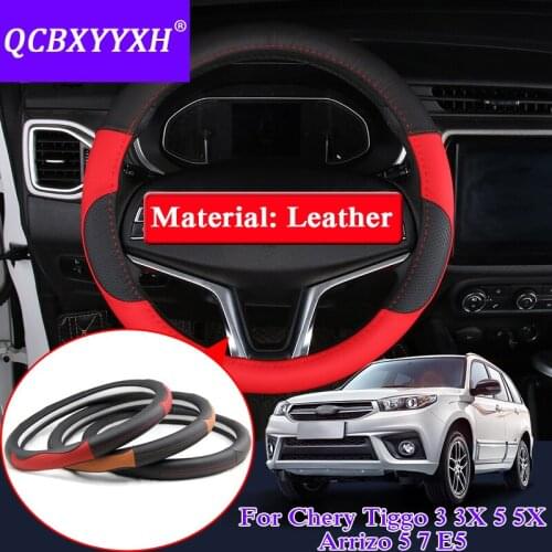 QCBXYYXH For Chery Tiggo 3 3X 5 5X ARRIZO 5 7 Car Styling Steering Wheel Cover Leather Internal Accessory Steering Wheel Cover