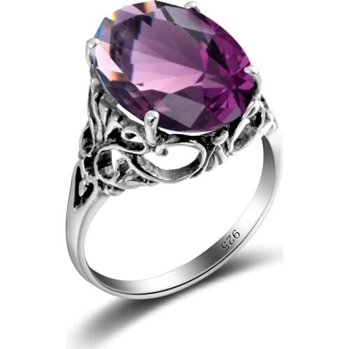 Real 925 Sterling Silver Ring Gemstones Amethyst Rings Oval Vintage Handmade Designer Unique Party Women Fine Jewelry Christmas