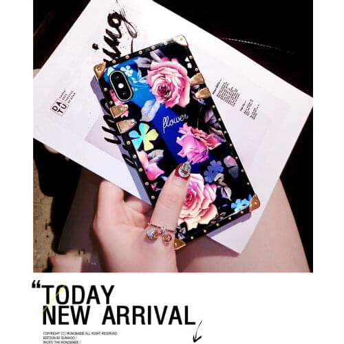 Luxury Fashion Bling Shiny Beautiful Laser Rose Flower Rivet Square Case Cover For Xiaomi HM7 MI 9 Redmi Note 8 9 Pro POCO x3 FC