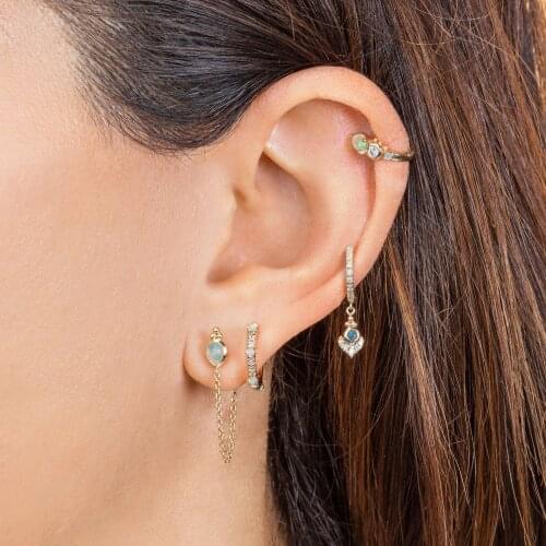2021 Summer Fashion 925 Sterling Silver White Fire Opal Clear CZ Earring Minimal Delicate Dainty Multi Piercing Vermeil Jewelry
