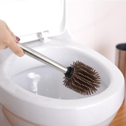 Toilet Brush Silicone Heads Stainless Steel Handles Replacement Cleaning Tool