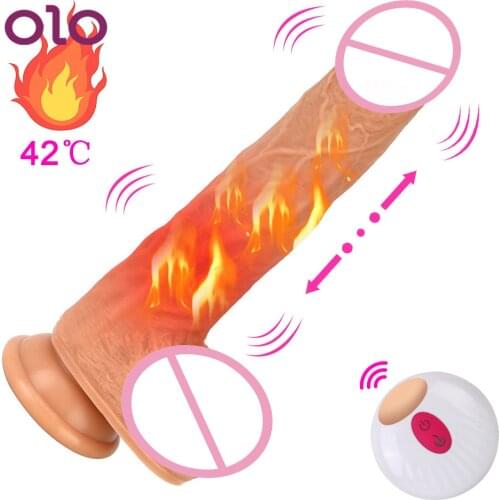 OLO Penis Vibrator Heating Automatic Telescopic Rotating Dildo With Strong Sucker Female Masturbation Sex Toys For Women Erotic