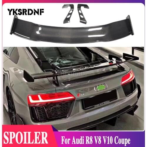 YKSRDNF Real Carbon Fiber Car Rear Wing Trunk Lip Spoilers For Audi R8 V8 V10 Coupe 2008-2020 Sport GT Spoiler