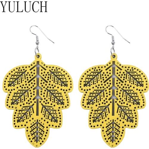 YULUCH Ladies Leaf Shape Wood Pendant Earrings 6pairs Girls Simple Retro Art Jewelry Wooden Accessories Woman Earring