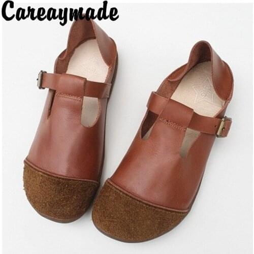 Careaymade-Spring new inside and outside full leather pure handmade single shoes,breathable cowhide soft flat sole womens shoes