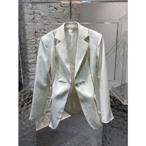 High 2021 Spring Quality Women Diamonds Slim Blazer Jacket For Female Luxury Casual Coat 2 Color Ddxgz2 3.28