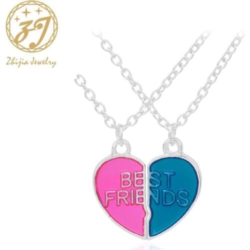 Zhijia Best Friends BFF Necklaces For 2 Heart Candy color Bestfriend Necklace Cute Friendship jewelry gifts