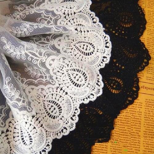 YACKALASI 5 Yds/Lot Cotton Embroidery Lace Mesh Soft Tulle Flower Lace Trim White and black 21cm