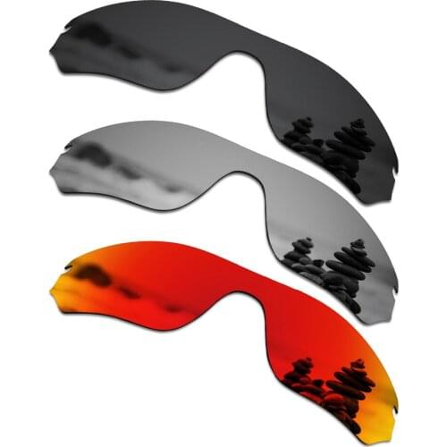 SmartVLT 3 Pieces Polarized Sunglasses Replacement Lenses for Oakley Radar Edge Stealth Black & Silver Titanium & Fire Red