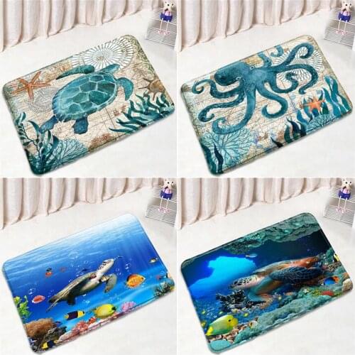 3D Ocean Animal Sea Turtle Bath Mats Tropical Fish Seabed Scenery Kitchen Mat Home Door Pad Floor Foot Rug Bathroom Carpet Decor