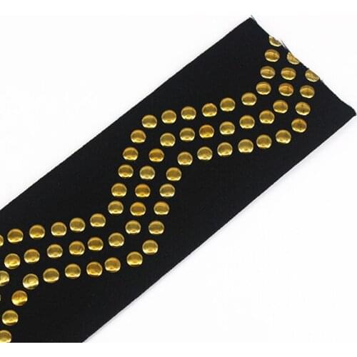 59mm Elastic Stretch Black Gold Beaded Applique Tape Band Sewing Accessories Steampunk Style for Apparel Belt 10yd/T1246