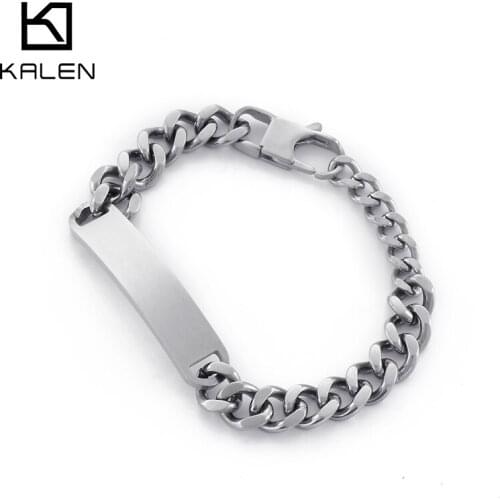 Kalen 3 color 10mm Curb Cuban Chain Simple ID Link Mens Stainless Steel Charm Bracelet