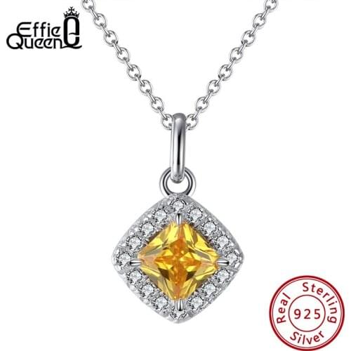 Effie Queen Real 925 Silver Cubic Zirconia Halo Pendant Necklace Cushion Cutting Solitaire Pendant Necklace Women Present APN01