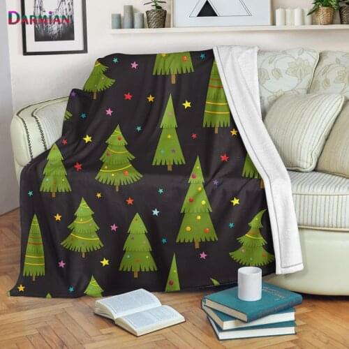 DARMIAN Cartoon Christmas Tree Pattern Flannel Throws Blanket Winter Sofa Nap Blankets Coral Fleece Plush Quilt Bedding Covers