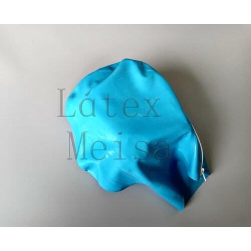Made of 0.4mm thickness flexible Fetish adults' latex hood bdsm open nostril in blue color with back zip decorations