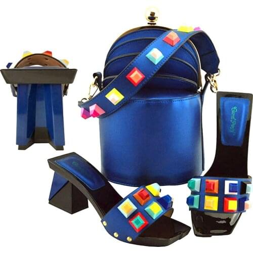 African Style Elegant Ladies Shoes And Matching Bag Set Italian Design Colorful Embellishment High Heels Shoes Set For Party