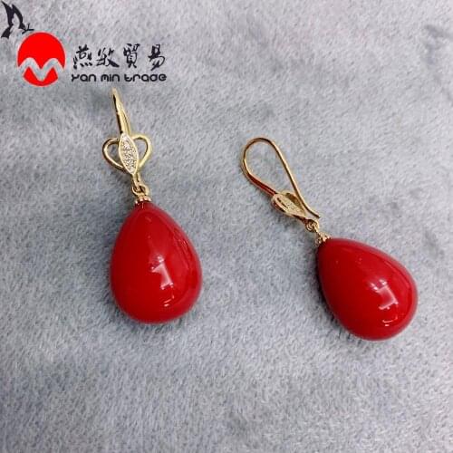 Korean Fashion Drop Earrings Red Water Shape Semi-synthetic Pearl Earrings Fashion Jewelry 2020 Women Wedding Party Earrings