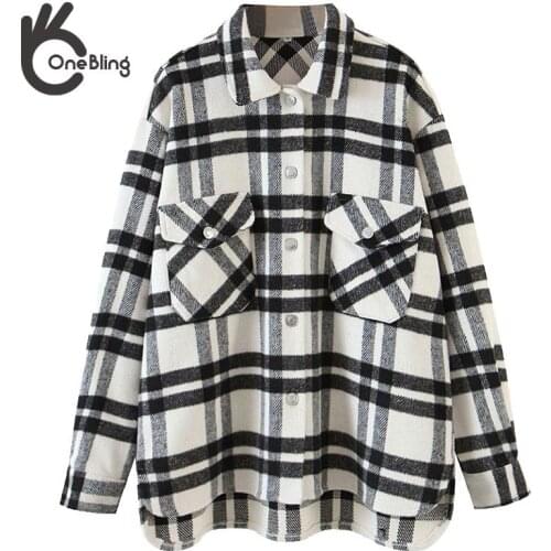 OneBling Women Plaid Pattern Thick Coats Jacket Loose 2021 Ladies Elegant Autumn Winter Office Lady Coat Outerwear