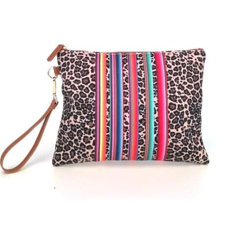 Leopard Serape Wristlet Bag Cactus Stripe Clutch Bag Stripe Pouch