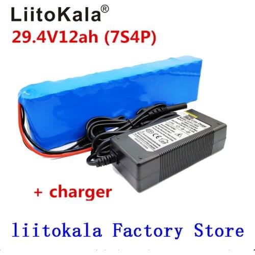 LiitoKala 7S4P 29.4V 12ah lithium battery pack batteries for electric motor bicycle ebike scooter wheelchair cropper with BMS