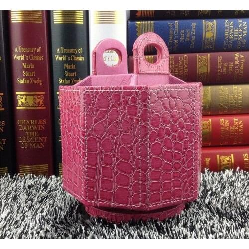 5-slot fashion octagon rotating home office rotating desktop leather storage box case pink 260F