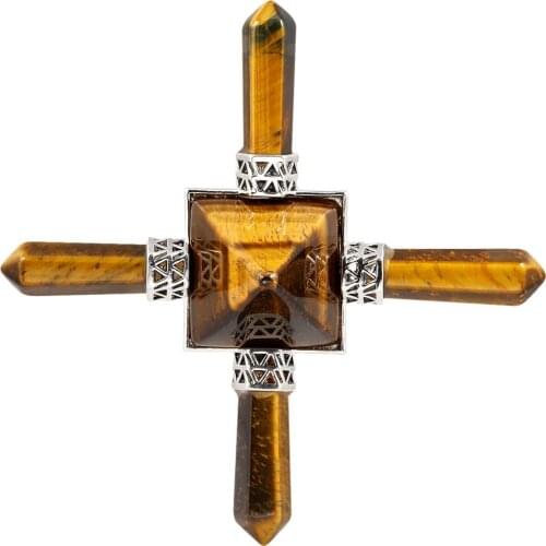 TUMBEELLUWA Healing Natural Tigers Eye Stone Pyramid 4 Point Generator Chakra Reiki