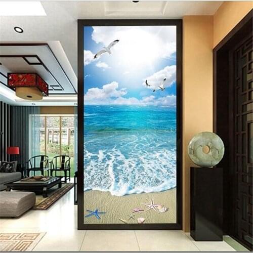 Beibehang Custom wallpaper 3d photo mural blue sky white clouds beach seascape 3D porch aisle background wallpaper for walls 3 d