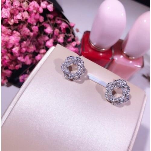 Wholesale Fashion Jewelry 925 Sterling Silver CZ Hollow Flower Shaped Stud Earrings for Women Lovely Studs For Lady High Quality