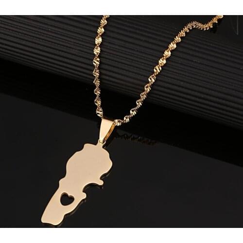Stainless Steel Gold Color Lebanon Map Pendant Necklaces Maps of Lebanese Patriotic Jewelry Gifts
