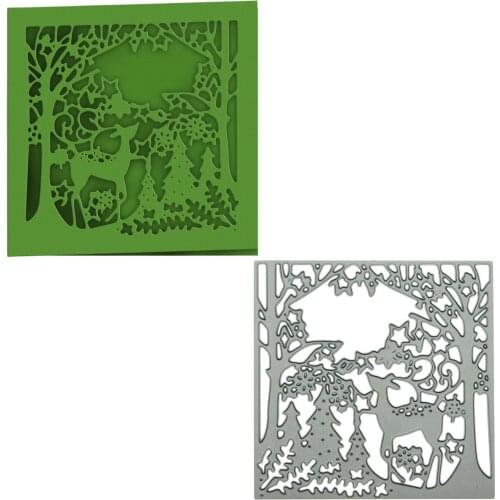 Forest Pattern Card Cover Cutting Dies Scrapbooking Craft Deer Trees Pattern Cutter Mold For Envelope Surface Border
