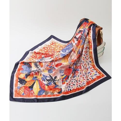 Fashion Hijab Scarf For Women Silk Satin Print Kerchief Head Scarfs Female 90cm*90cm Square Shawls Wraps Neck Scarves For Ladies