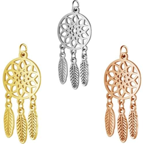 Good Quality Stainless Steel Full Polished Dreamcatcher Charm Pendants for Bracelet Necklace DIY Jewelry Making Wholesales