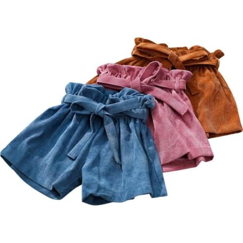 Summer Toddler Kids Girl Pants Cotton Shorts, Large Bowknot Decorative Pleats High Waist Ruffle Pants 1-6Years