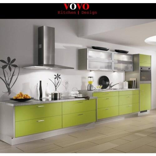 Modern small I shaped kitchen design fresh green color