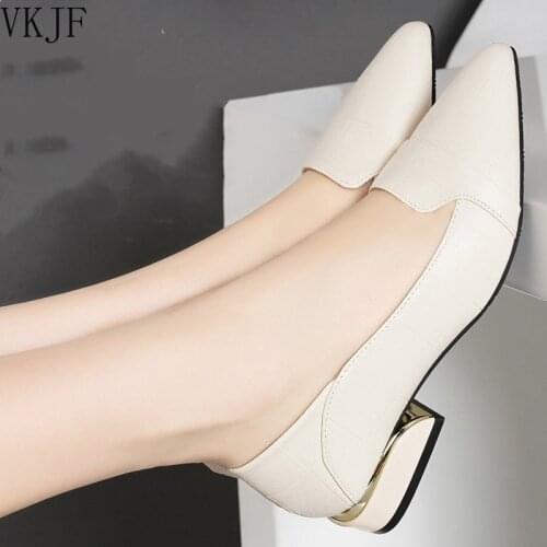 Female Fashion Sweet High Quality Plaid Pattern Black Pu Leather Slip on High Heel Shoes Office & Party Pumps