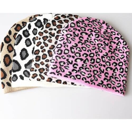 Embroidered leopard Print Knitted Warm Winter Hat For Men And Women In Solid Color Casual Hip Hop Cuff Beanie Hats