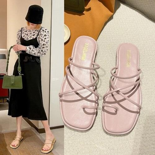 2021 New Summer Women Slipper Summer Outdoor Narrow Band Sandal Shoes Ladies High Wedges Heel Slides Flip Flop