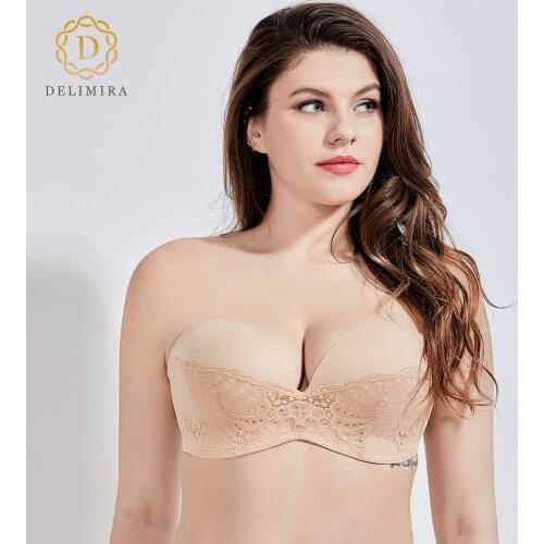 Delimira Womens Slightly Lace Great Support Lined Underwired Strapless Bra
