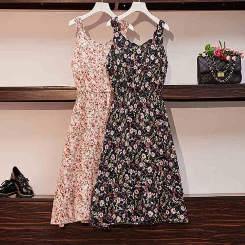 2020 summer women plus size spaghetti strap floral printed dresses side split v-neck vintage chiffon dress boho 5XL 6XL JC125