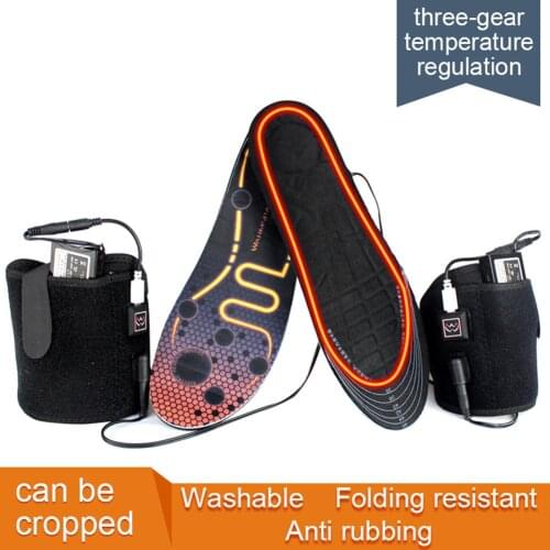 1 Pair 3.7V 3600mAh Thermostat Electric Heated Insoles Battery Powered Rechargeable Polyester Insoles Winter Skiing Foot Warmers