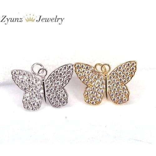 10PCS, BUTTERFLY Charm,Micro Pave CZ Butterfly Charms,Cubic Zirconia,Pave CZ Butterfly Pendants