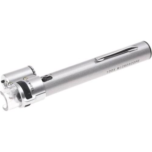 Pen type 100X microscope with LED light adjustable focus multi-function micro with pen hanging microscope magnifying glass