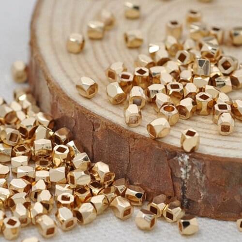 25pcs 24K Gold Plated 3mm Irregular Faceted Square Hole Copper Spacer Beads For Jewelry Making DIY
